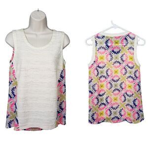 Color Block Small Sleeveless Pink Blue Colorful Scoop Blouse Boho Preppy Shirt